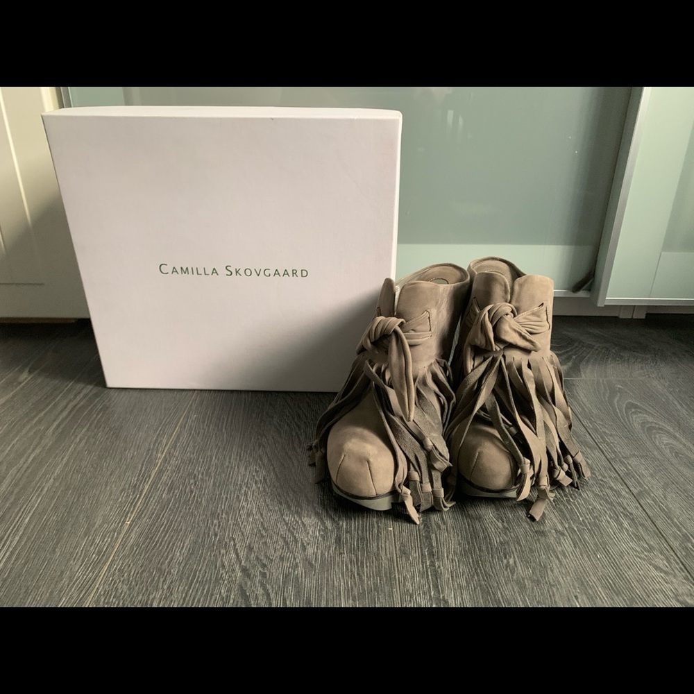 Camilla Skovgaard Grey Fringe Mules-Worn Once!